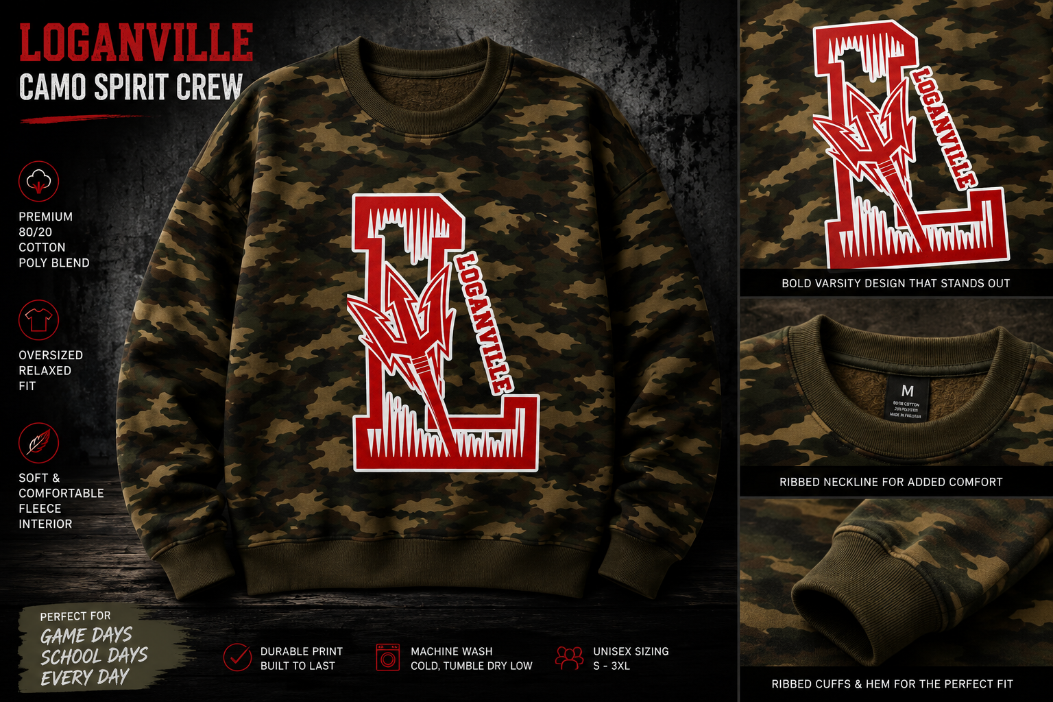 Loganville Camo Spirit Crewneck